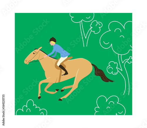 Rider on a horse walks in the forest