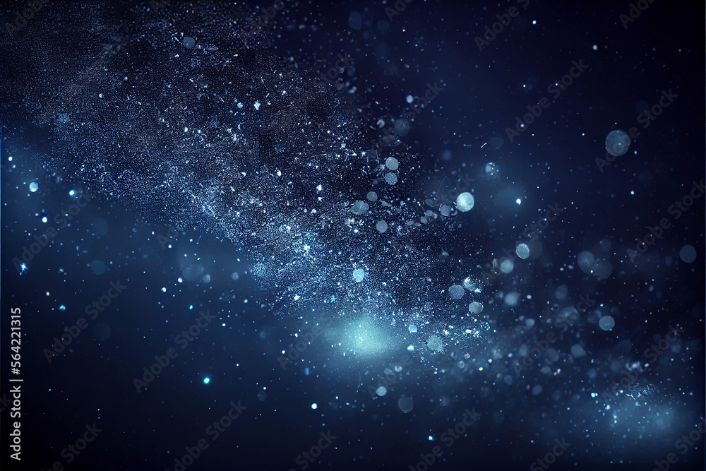 Obraz premium Glowing sparkles on a navy blue winter blizzard background