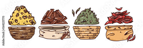 spices in baskets