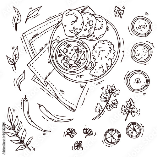 vector Indian food, outline illustration