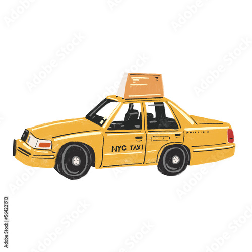 Yellow cab New York taxi City transportation Hand dawn Colour illustration