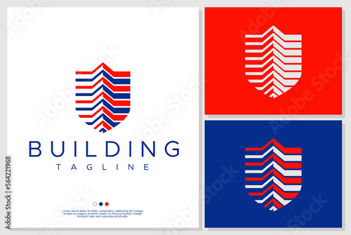 Line geometric building shield logo design