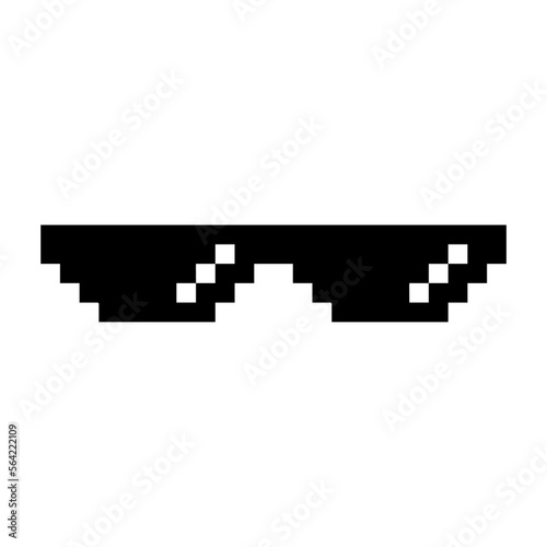 Funny Black Pixelated Sunglasses. Simple Linear Illustration of 8-bit Pixel Boss Glasses. Art Glasses of Thug Life Meme - Isolated on White