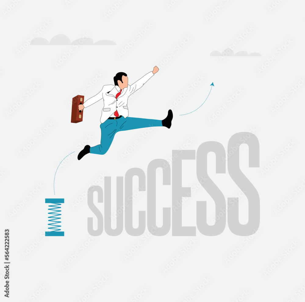Man in a suit jumping over success. Business success concept vector. Man in a suit jumping over success. Business success concept vector.
