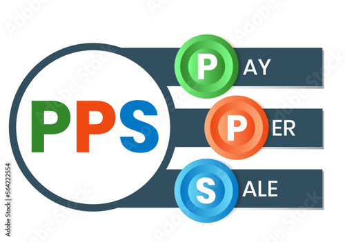 PPS - Pay Per Sale acronym. business concept background. vector illustration concept with keywords and icons. lettering illustration with icons for web banner, flyer, landing page