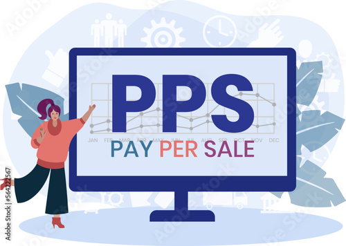 PPS - Pay Per Sale acronym. business concept background. vector illustration concept with keywords and icons. lettering illustration with icons for web banner, flyer, landing page