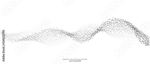 Abstract dots particles flowing wavy isolated black grey gradient on white background. Vector illustration design elements in concept of technology, energy, science, music.