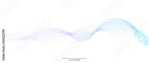 Abstract dots particles flowing wavy colorful blue purple gradient isolated on white background. Vector illustration design elements in concept of technology, energy, science, music.