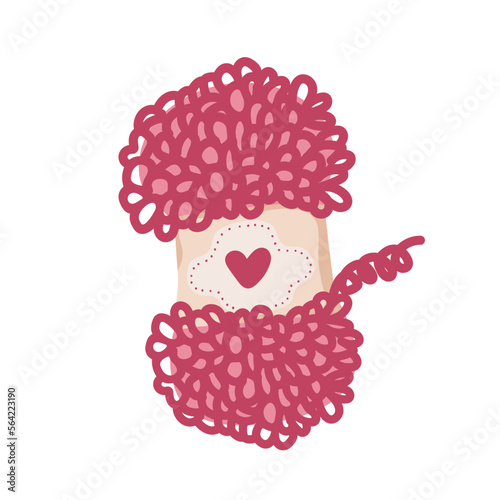 Bright tangle of plush yarn for hand knitting with ready loops  Female hobby. Hand drawn vector illustration of knitting supplies, hobby items, leisure time concept