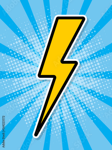 Pop art poster. Yellow lightning on a blue background. vector illustration