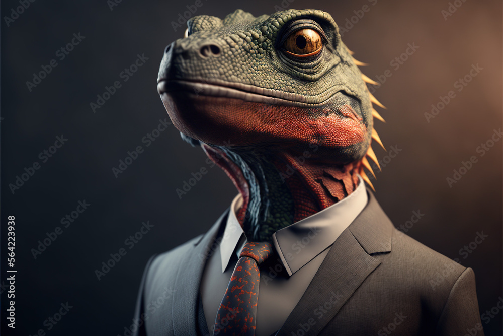 Portrait lizard in a business suit, on an isolated background, generative ai