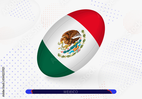Rugby ball with the flag of Mexico on it. Equipment for rugby team of Mexico.