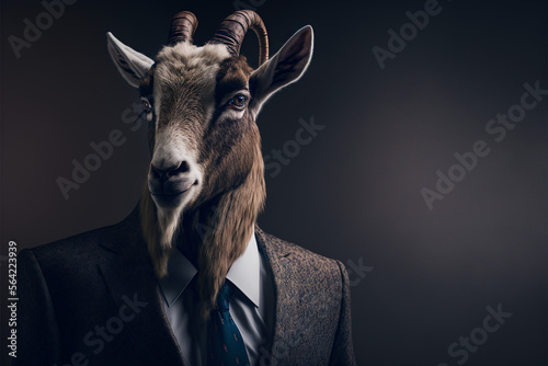 Portrait goat in a business suit, on an isolated background, generative ai