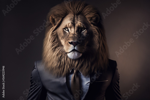 Portrait lion in a business suit, on an isolated background, generative ai