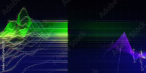 Abstract background contain wireframe graph chaotic noise grid and  lines. Big Data. Technology polygonal concept in dark virtual space. Banner for business, science and technology data analytics.
