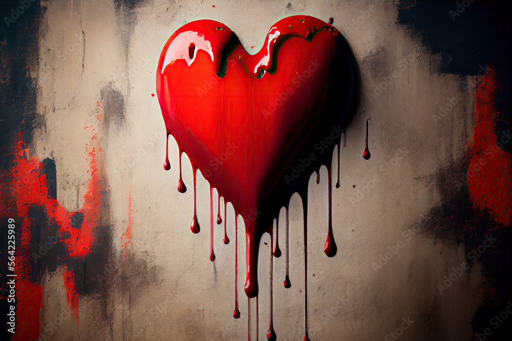 red-handdrawn-heart-shaped-3d-object-grunge-graffiti-on-a-concrete