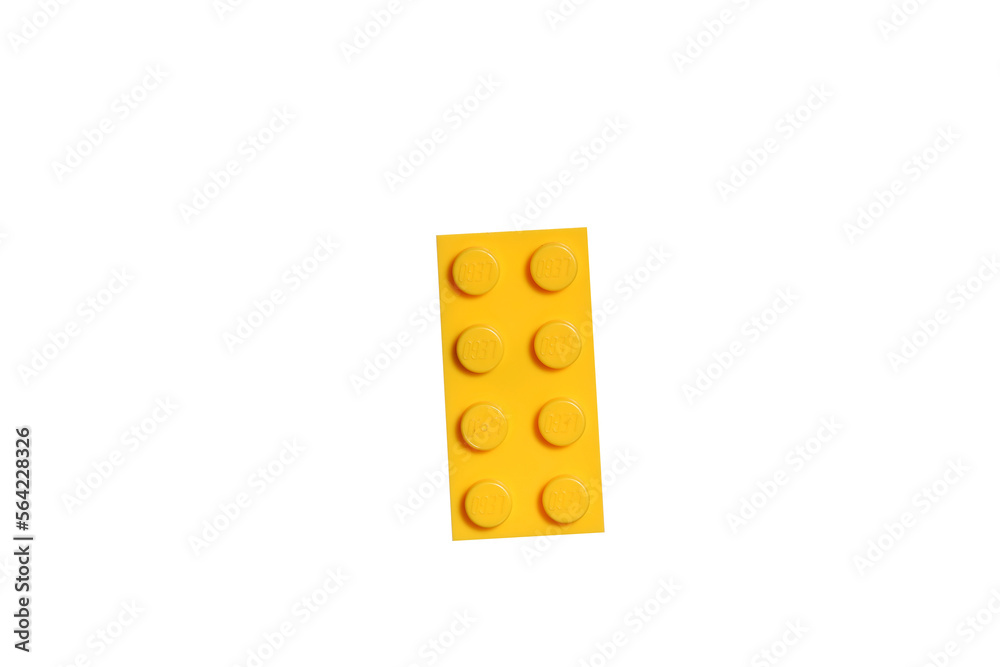 Naklejka premium Russia Vyborg 01.22.2023 Lego block isolated on white background.