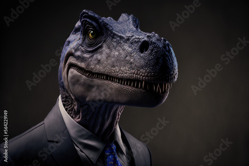 Portrait dinosaur tyrannosaurus in a business suit  on an isolated background  generative ai