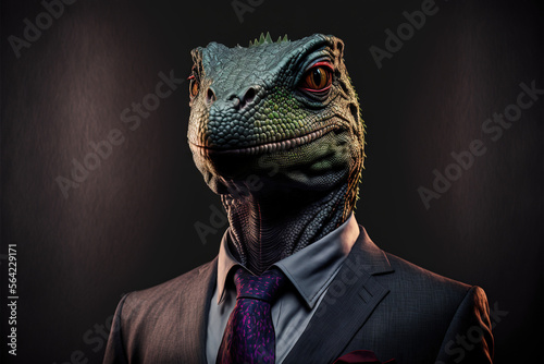 Portrait dinosaur in a business suit  on an isolated background  generative ai