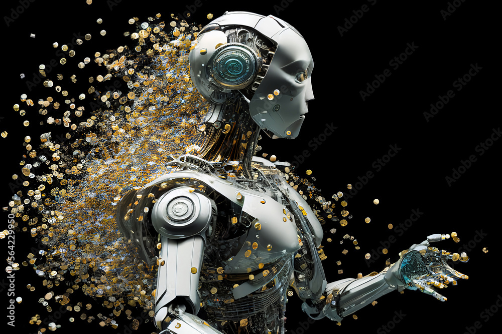 Artificial intelligence, a futuristic robot with a neural network. Robot. Cyborg that uses AI and ML. Can be an alien or ET Artificial intelligence, a futuristic robot with a neural network. Robot. Cyborg that uses AI and ML. Can be an alien or ET