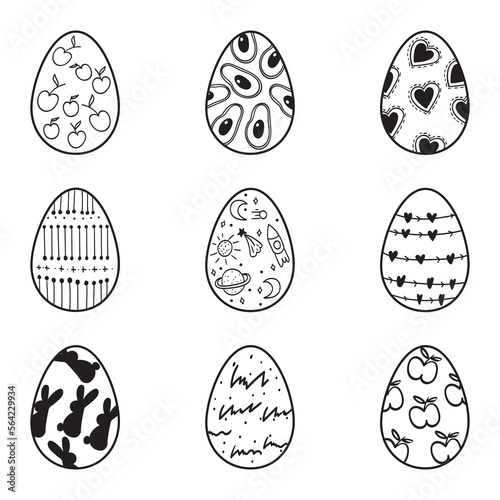 Set of Easter eggs in minimal style. Simple hand painted eggs clip-art. Happy spring holidays!