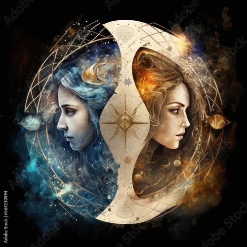 Gemini magical zodiac sign, astrology, Generative AI photo
