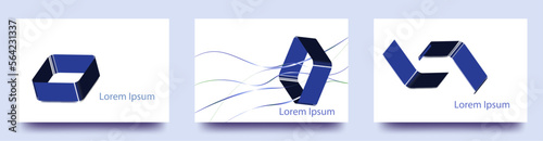 広告の一部に使えそうな流れる線と輪のイラスト　　シンプルな線の　ベクターテンプレートセット/背景/壁紙/カバー