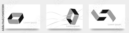 広告の一部に使えそうな流れる線と輪のイラスト　　シンプルな線の　ベクターテンプレートセット/背景/壁紙/カバー