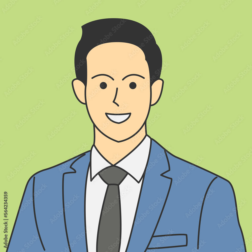 Cartoon avatar of young male businessman wearing suit and tie Cartoon avatar of young male businessman wearing suit and tie