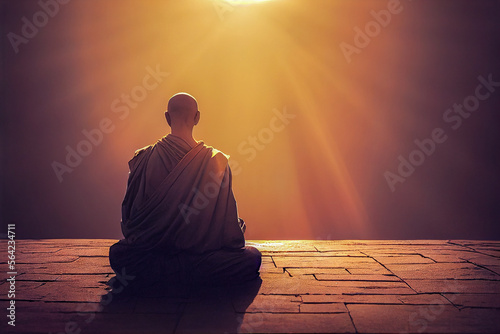 man meditating on sunrise, Generative AI Art Illustration