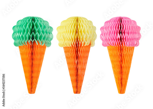 Set of multi-colored decorations from corrugated paper in the form of ice cream