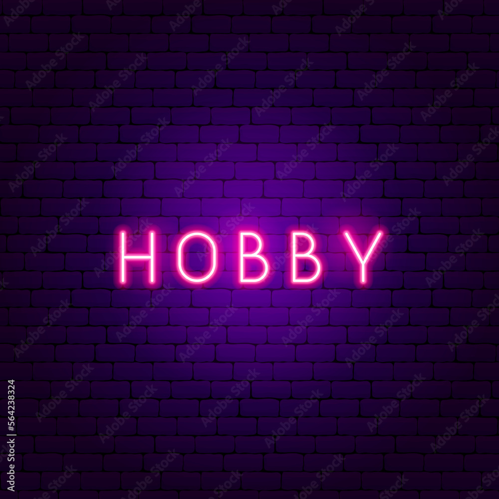 Hobby Neon Text. Vector Illustration of Craftsmanship Promotion. Hobby Neon Text. Vector Illustration of Craftsmanship Promotion.