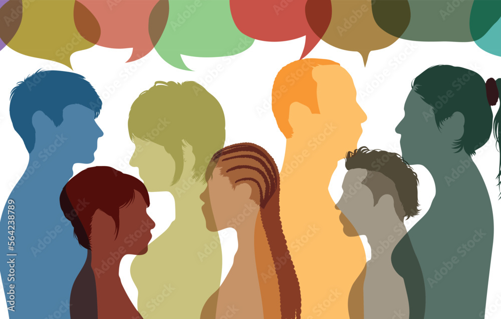 Utilize social networks for communication and sharing of information. Vector Illustration. Communicate with your community. People from different ethnicities talking and communicating in a profile.