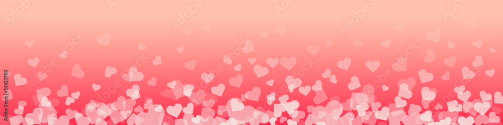Love valentine background with petals of hearts on gradient background. Vector banner, postcard, background.The 14th of February. Vector EPS 10