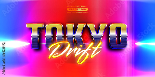 Tokyo drift editable text style effect in retro look design with experimental background ideal for poster, flyer, logo, social media post and banner template promotion