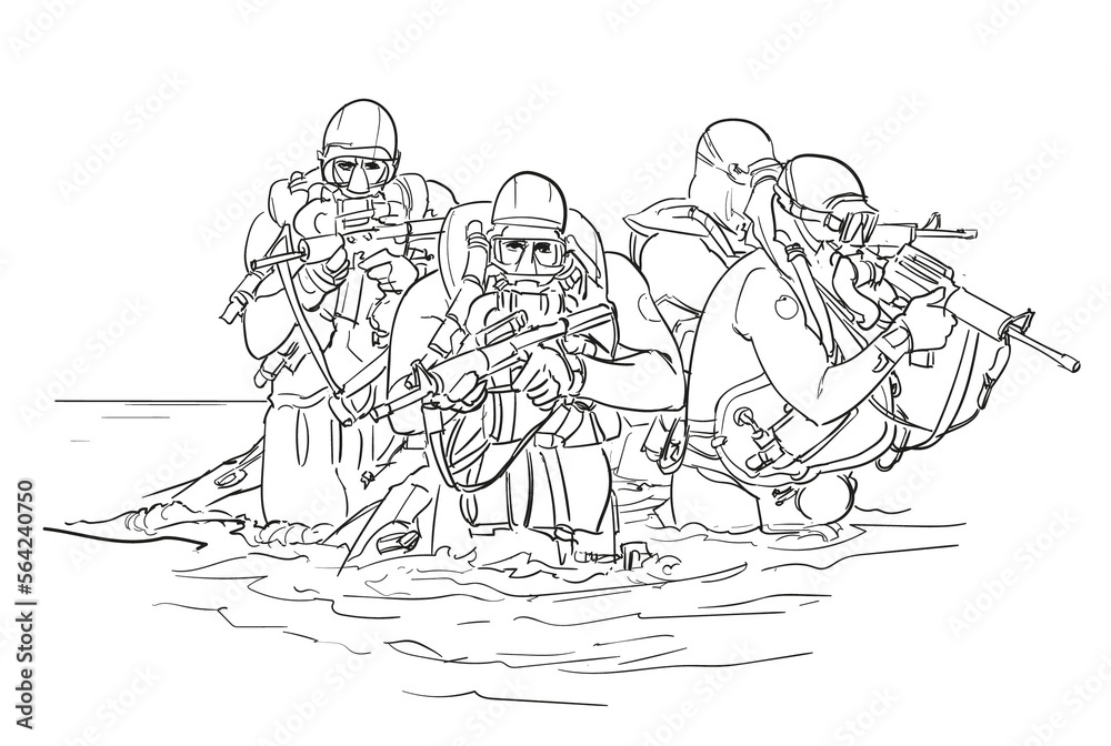 Fototapeta premium Illustration Navy-Soldiers