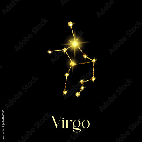 Horoscope Virgo Constellations of the zodiac sign from a golden texture on a black background