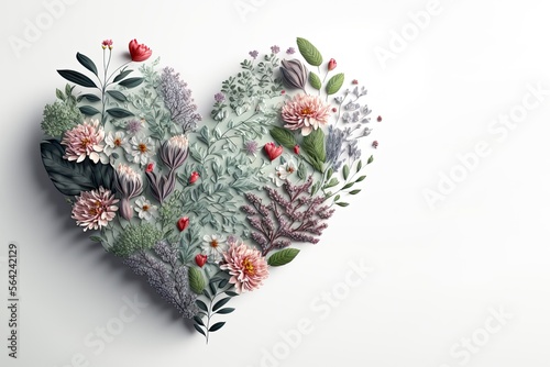 Floral heart frame. Valentine's day concept. Flat lay.