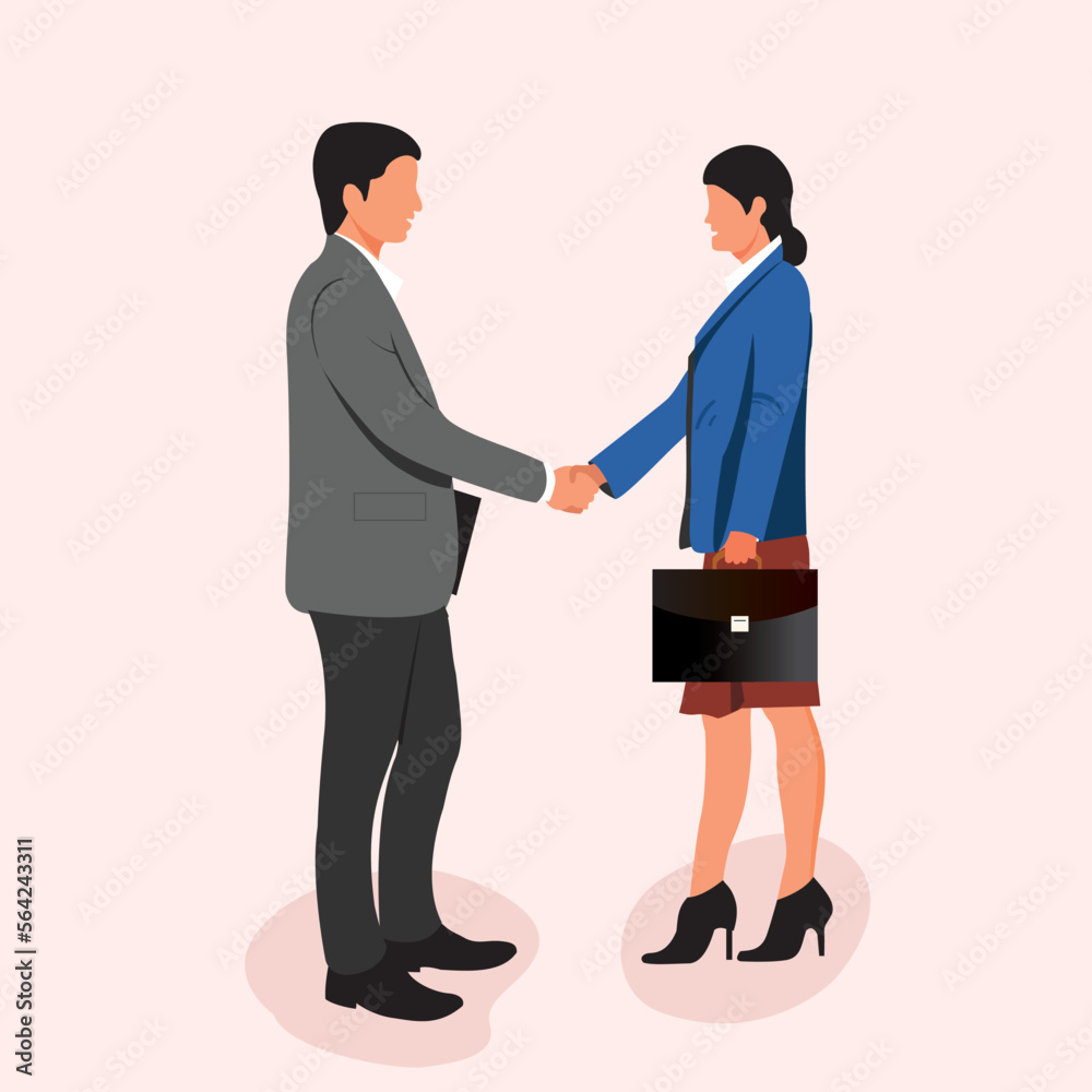 Fototapeta premium Two business people shaking hands after agreement and negotiation. Corporate handshake concept. Vector illustration with white background.