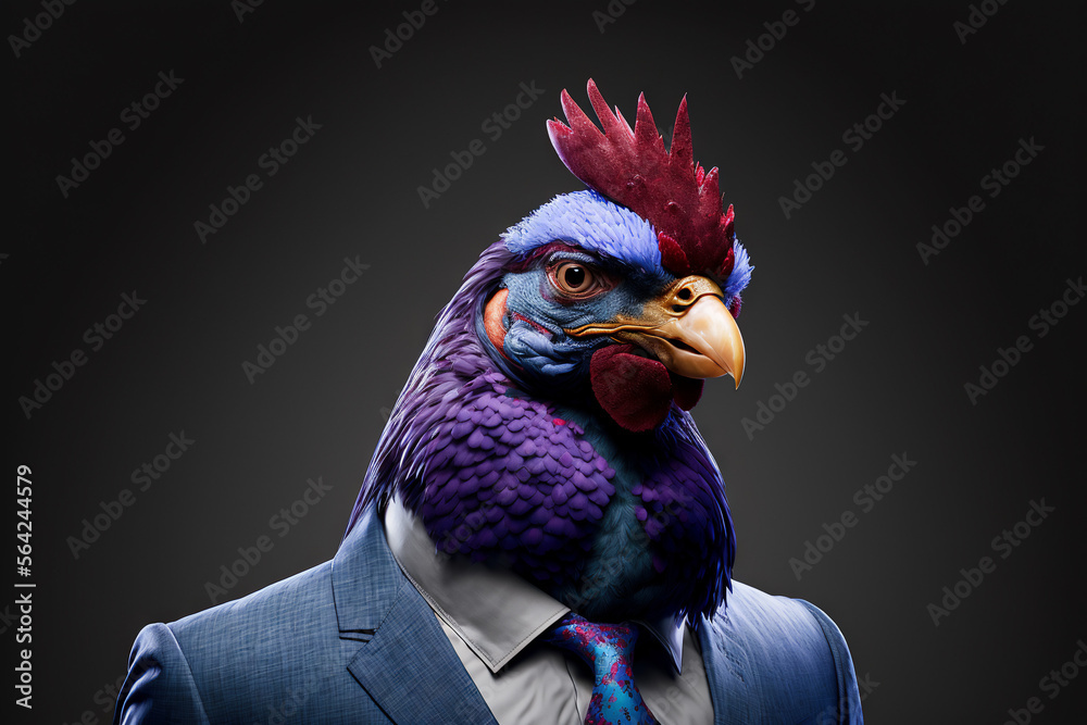 Portrait chicken, rooster in a business suit on an isolated background, generative ai