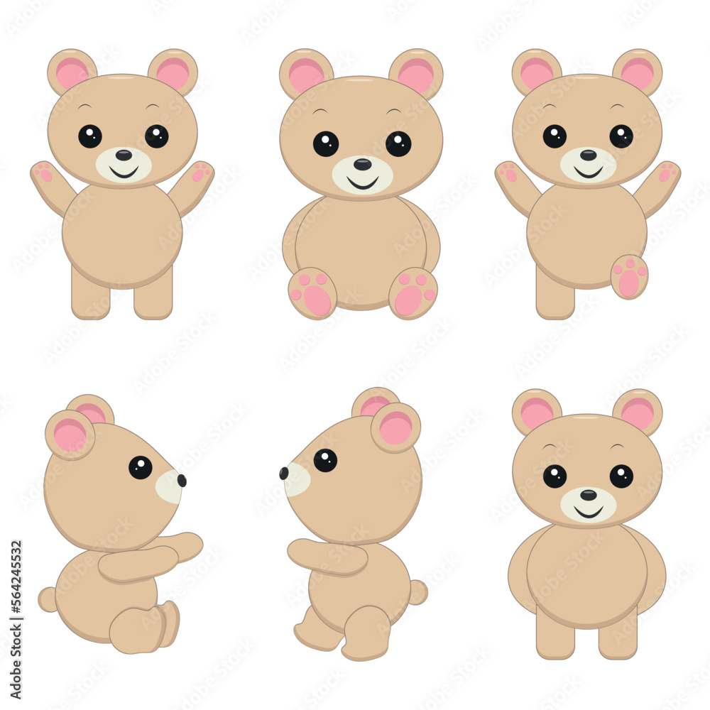 Cute little teddy bear doing various activities. Funny brown bear character vector illustration.
Cute little teddy bear doing various activities. Funny brown bear character vector illustration.