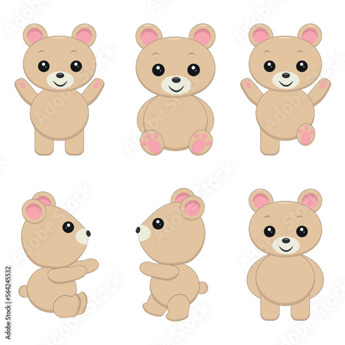 
Cute little teddy bear doing various activities. Funny brown bear character vector illustration.