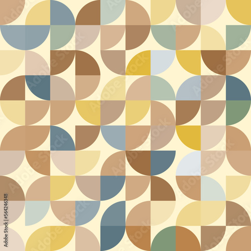 Abstract seamless pattern in retro colors. Modern vintage colored shapes. 70s style. Vector illustration