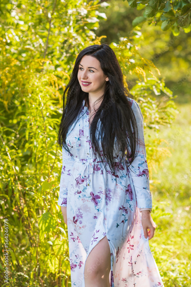 Woman with a pale skin, in stylish romantic women's clothes. Concept of body types and sizes, ladies fashionable look