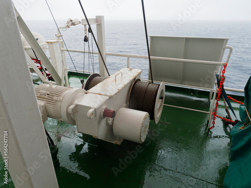 detail of life boat winch on board a big ship photo