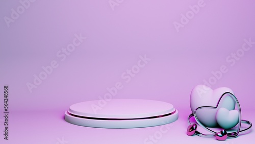 The 3d background is purple in color with a white circle in the middle and some decorative love shapes © ARTIVE STUDIO