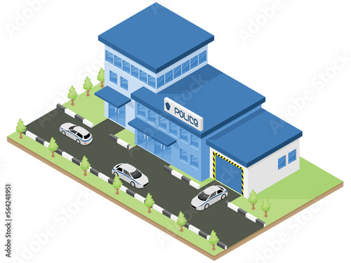 Police department building in isometric design. Vector graphics