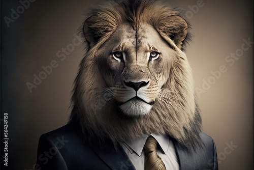 portrait of a lion wearing a business suit