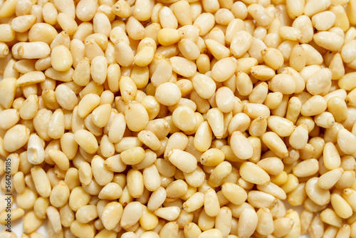 Schilderij op canvas Peeled dried pine nuts as background.