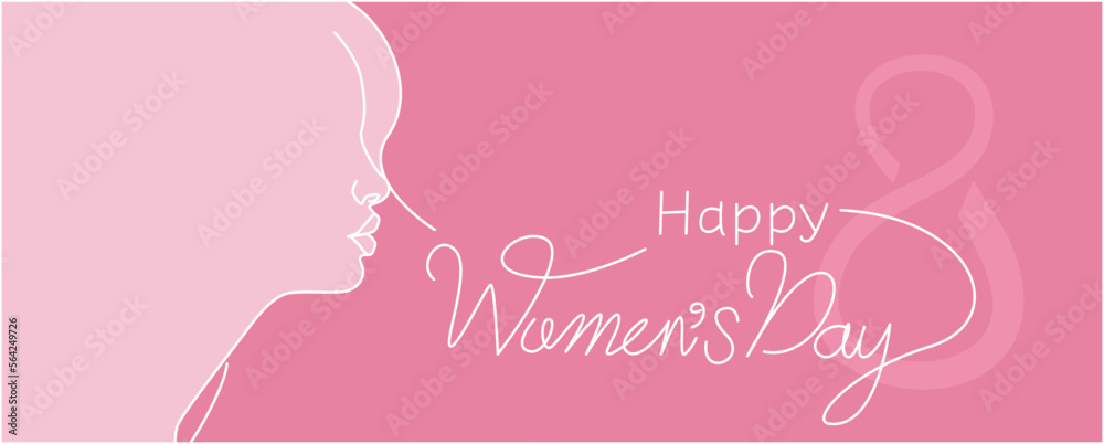 International women's day illustration. Beautiful woman face and women's day lettering illustration for 8th March. Vector illustration. International women's day illustration. Beautiful woman face and women's day lettering illustration for 8th March. Vector illustration.